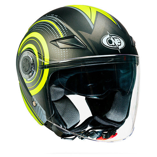 Casco Moto Jet Doppia Visiera One Alfa - Nero opaco e giallo