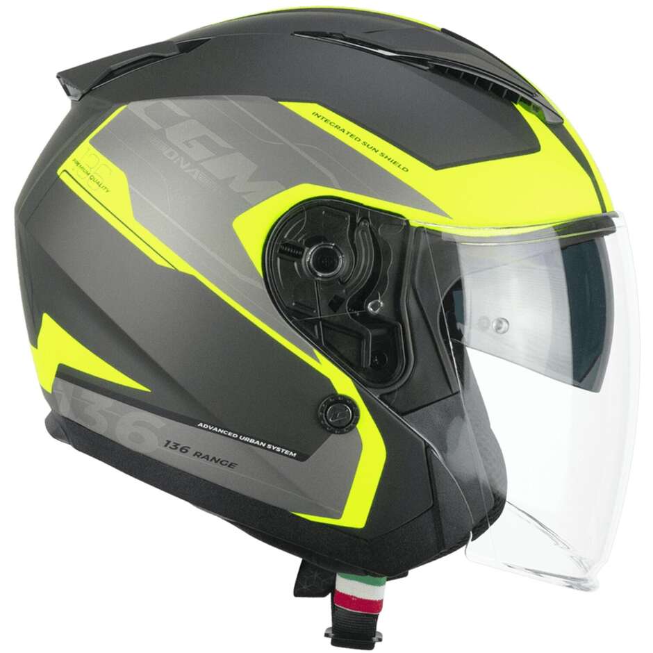 Casco Open face jet CGM 136S DNAA APACHE - grafite giallo fluo opaco