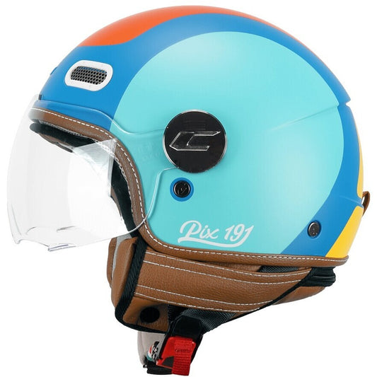 Casco Moto Jet CGM 191G PIX SPRINT Celeste Arancione opaco sagomata