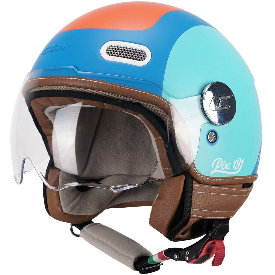 Casco Moto Jet CGM 191G PIX SPRINT Celeste Arancione opaco sagomata