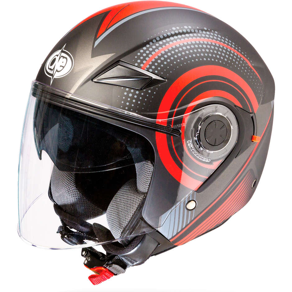 Casco Moto Jet Doppia Visiera One Alfa - nero opaco e rosso