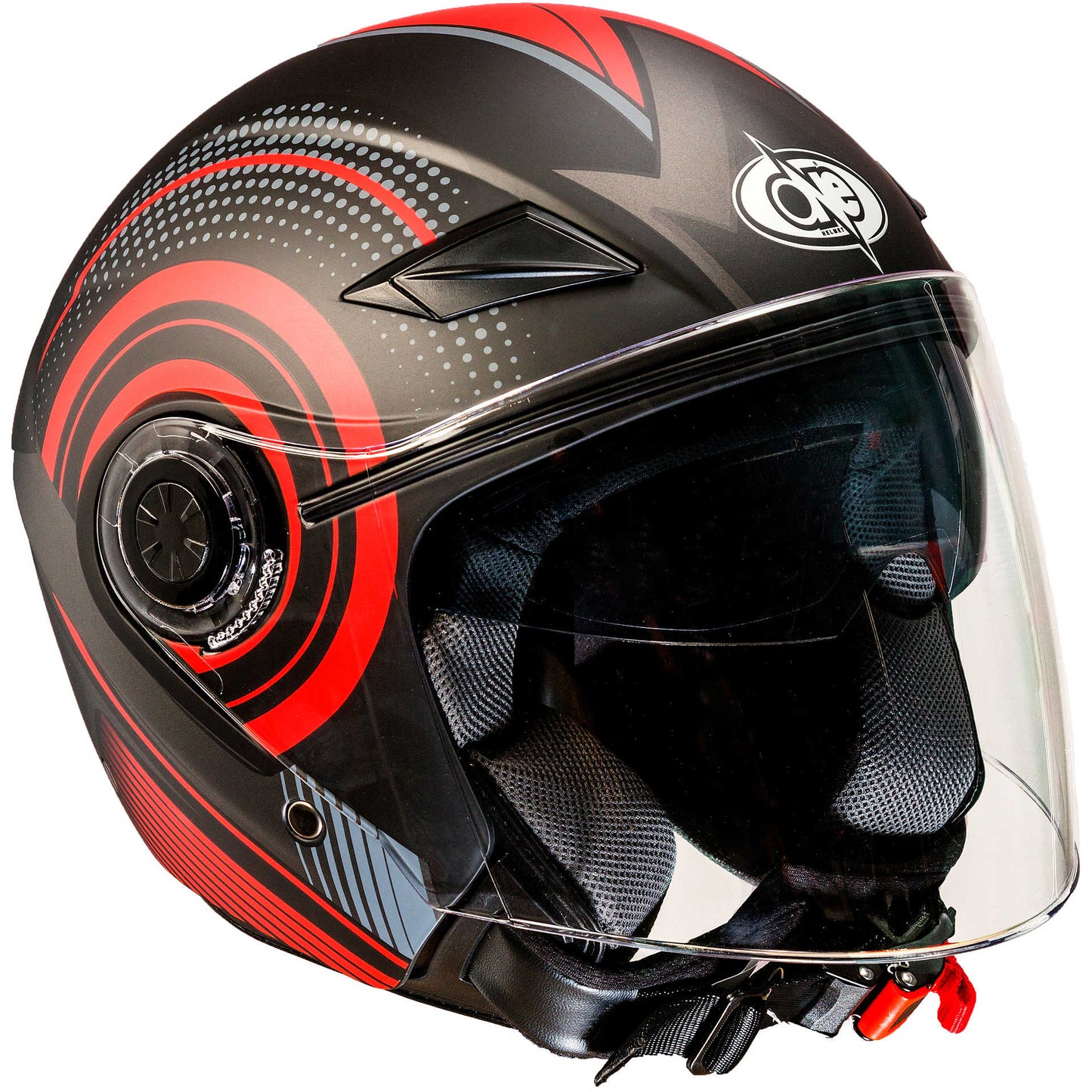 Casco Moto Jet Doppia Visiera One Alfa - nero opaco e rosso