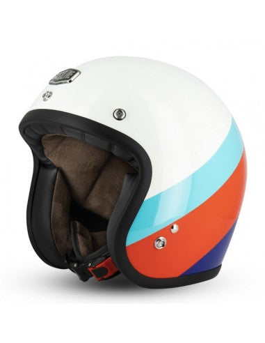 Casco Moto Gasoline S250 CAFE RACER - white & blue and red