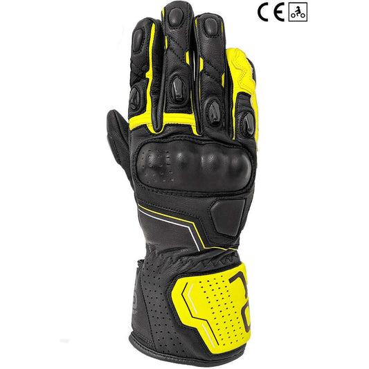Guanti Moto In Pelle Oj Atmosfere SLEEK Nero Giallo Fluo