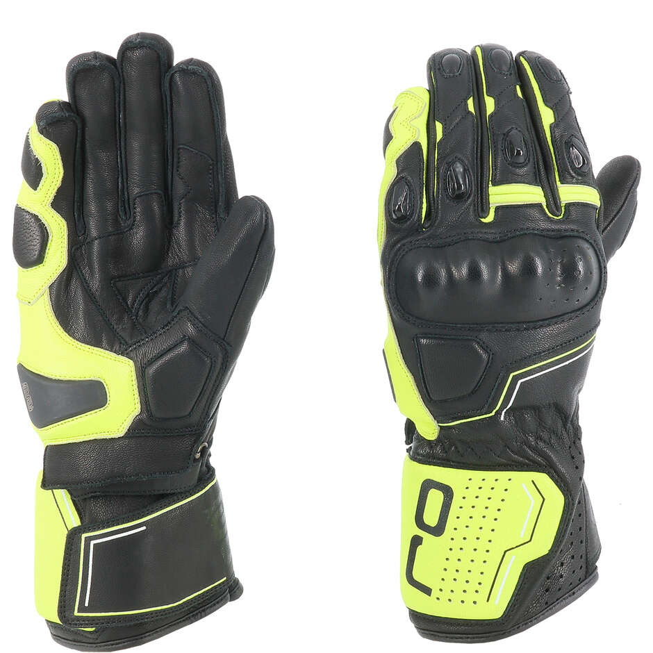 Guanti Moto In Pelle Oj Atmosfere SLEEK Nero Giallo Fluo